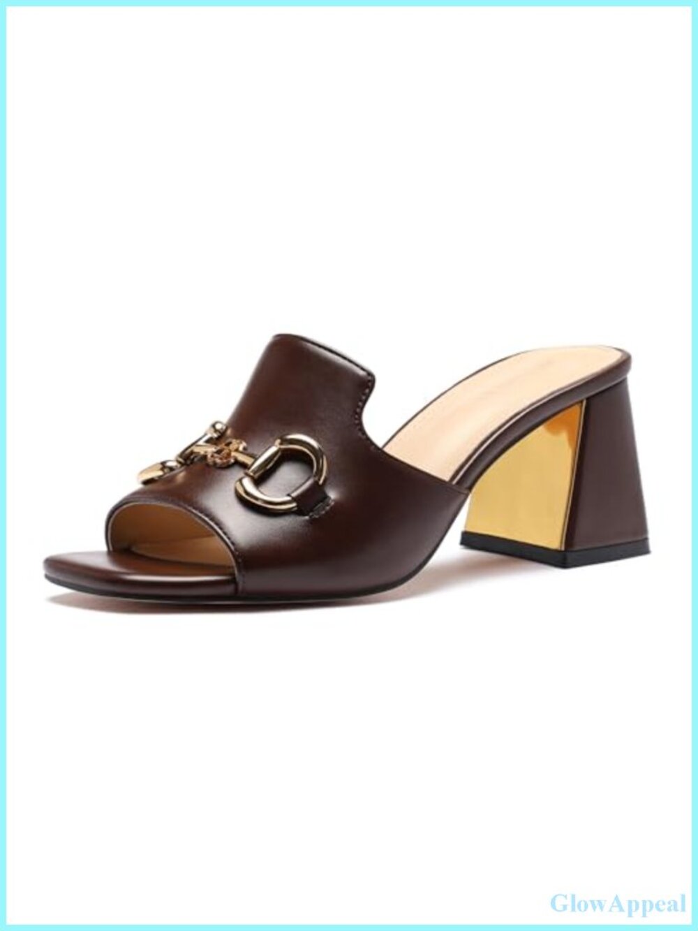 Chunky Block Heel Square Open Toe Mules Women Slip On Sandals Metal Chain Party